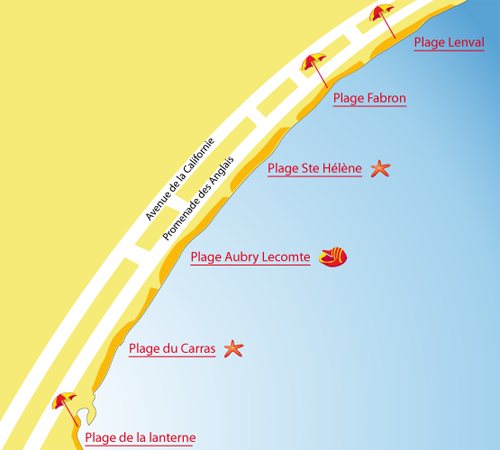 Map of the Lanterne Beach in Nice in France