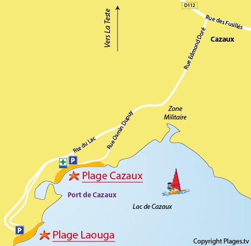 Plan de la plage de Laouga au lac de Cazaux