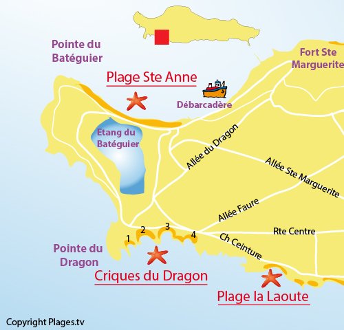 Map of Laoute Beach - Ste Marguerite island - Lerins