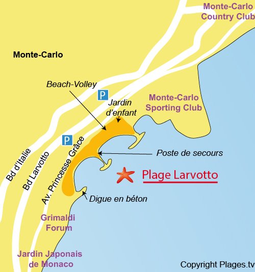 Mappa - Spiaggia Larvotto a Monaco - Monte Carlo