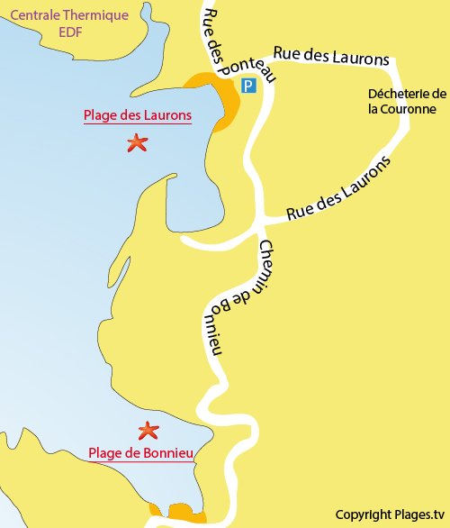 Karte des Strandes Les Laurons in Martigues La Couronne