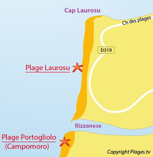 Map of Laurosu Beach in Propriano in Corsica