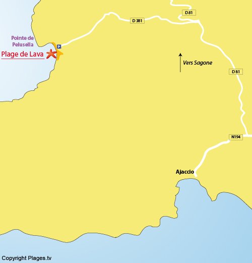 Carte de la plage de Lava en Corse