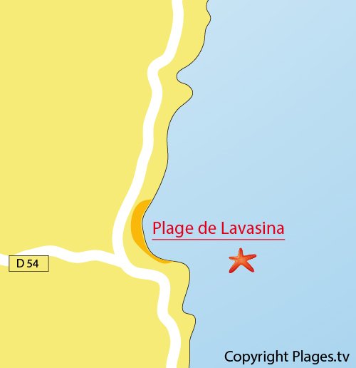 Map of Lavasina beach in Corsica - Brando