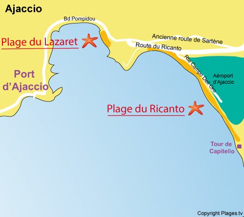 Map of Lazaret or Corse Azur Beach in Ajaccio