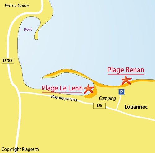 Carte de la plage du Lenn à Louannec