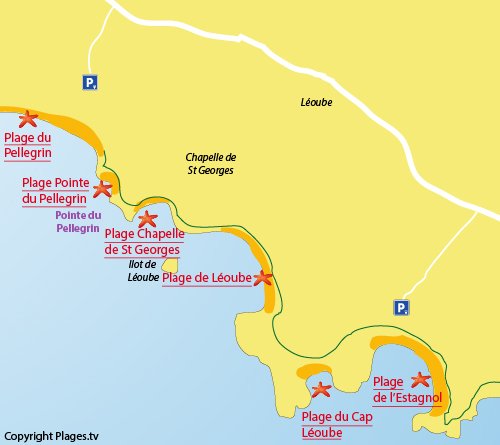 Map of Leoube Beach in Bormes les Mimosas