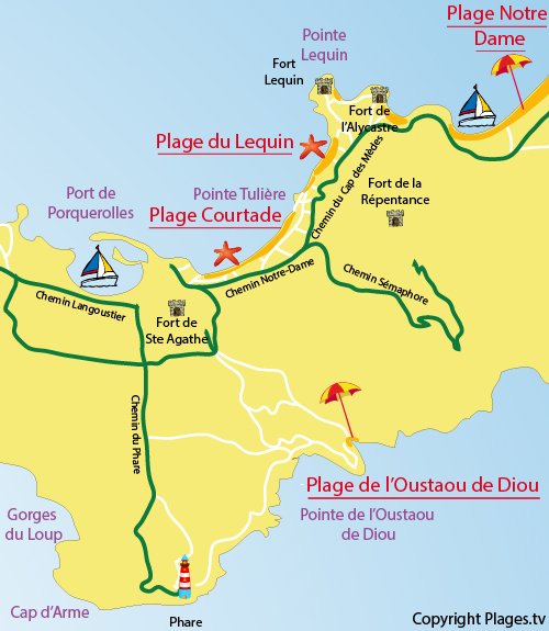 Carte de la plage de Lequin à Porquerolles