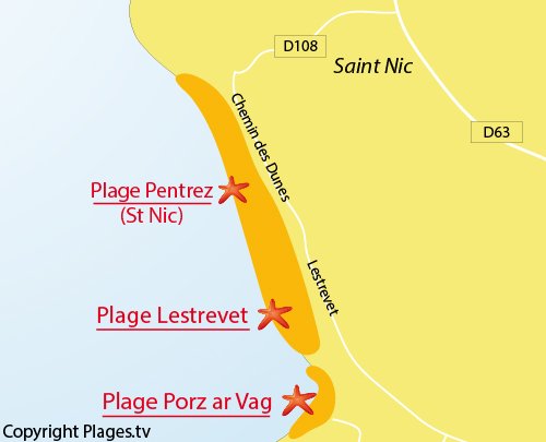 Carte de la plage de Lestrevet à Plomodiern