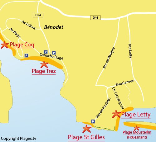 Carte de la plage de Letty à Bénodet