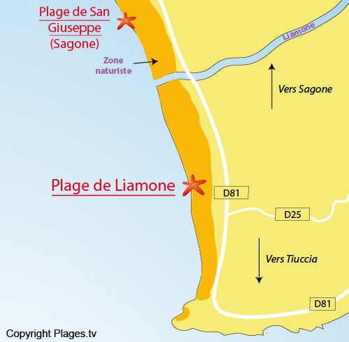 Mappa della Spiaggia di Liamone a Casaglione - Corsica