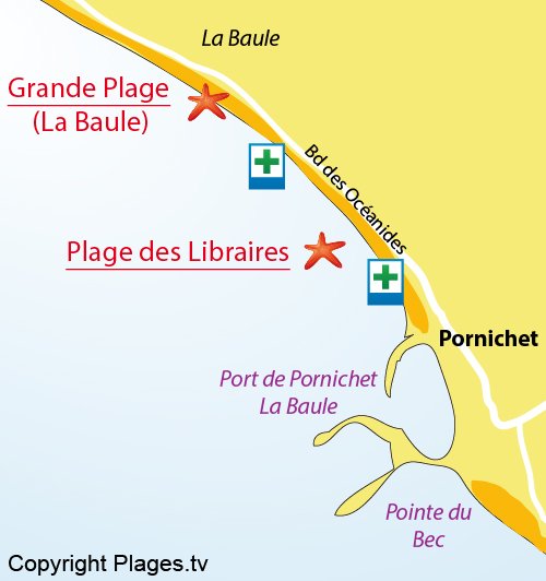 Plan de la plage des Libraires à Pornichet