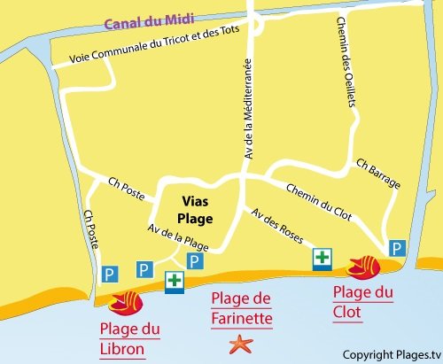 Plan de la plage du Libron à Vias