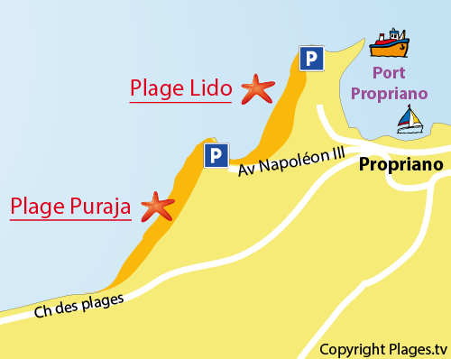 Plan de la plage du Lido de Propriano