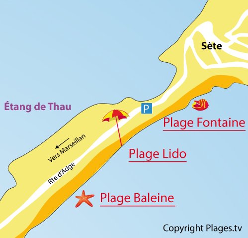 Map of Lido Beach in Sète