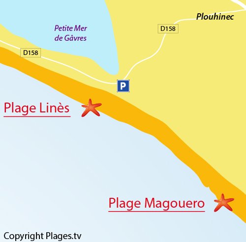 Map of Linès Beach in Plouhinec