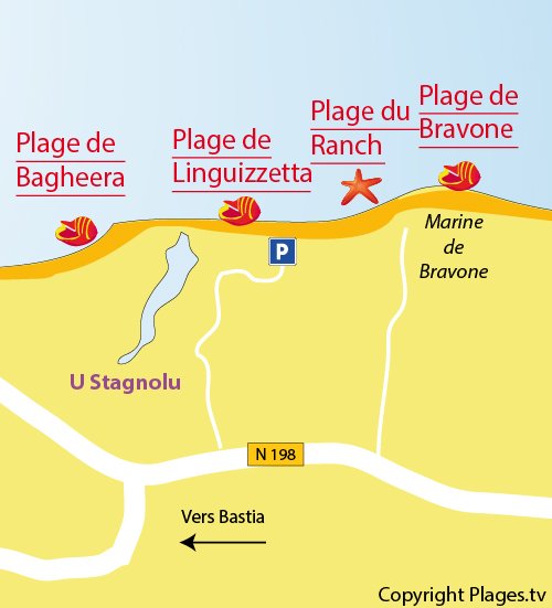 Map of Linguizzetta beach in Corsica