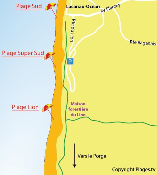 Carte de la plage du Lion à Lacanau - plage océane