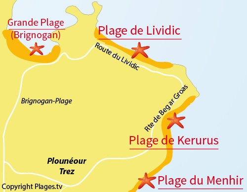 Carte de la plage du Lividic à Plounéour Trez