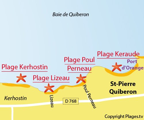 Carte de la plage du Lizeau et de Poul Perneau à St Pierre Quiberon