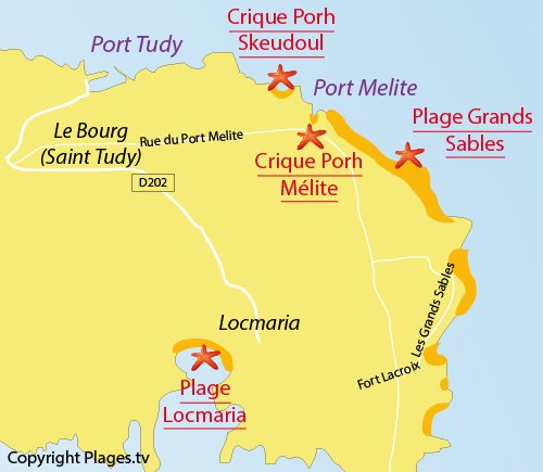 Carte de la plage de Locmaria sur l'ile de Groix