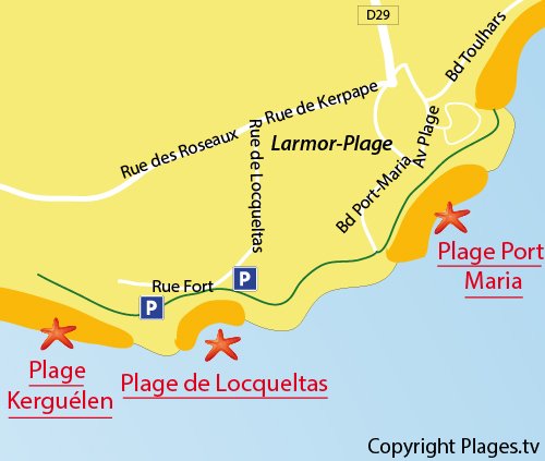 Carte de la plage de Locqueltas à Larmor-Plage