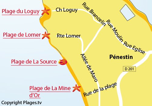 Carte de la plage de Loguy à Pénestin