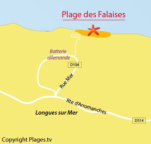 Map of Falaises Beach in Longues sur Mer