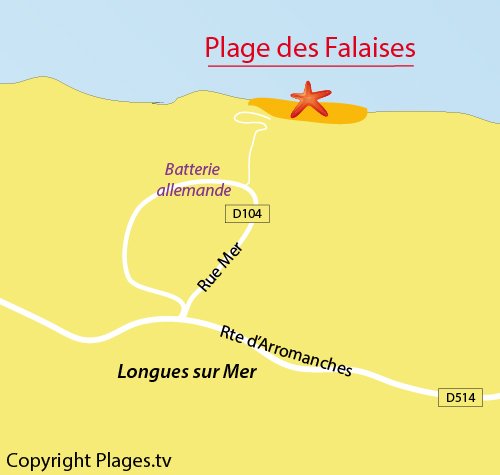 Carte de la plage de Longues sur Mer