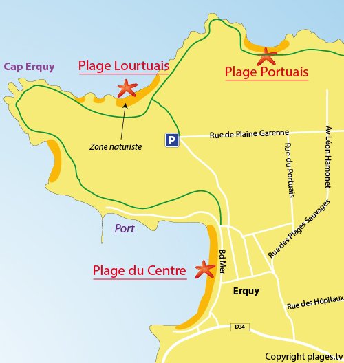 Map of Lourtouais Beach in Erquy