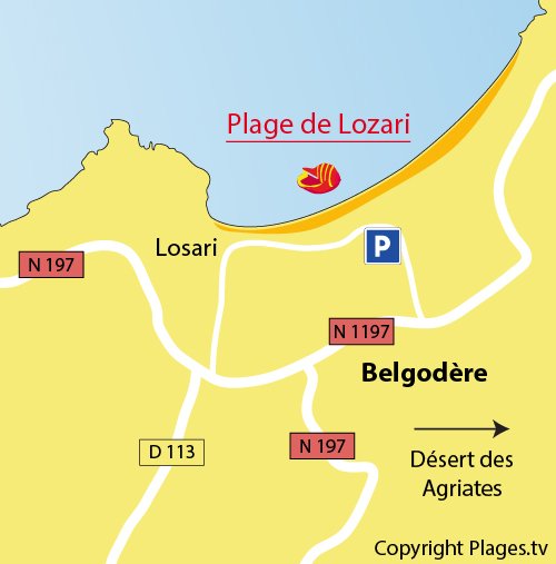 Map of Lozari Beach in Corsica