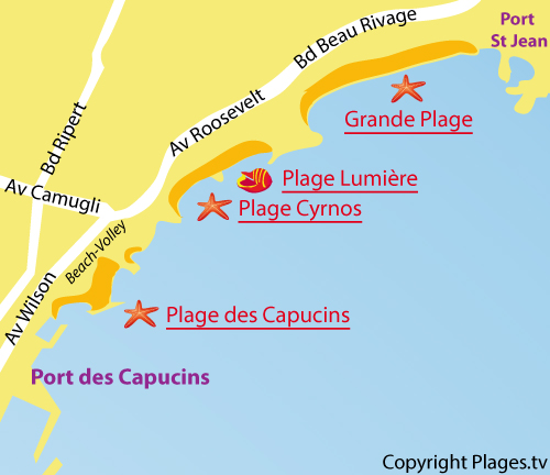 Map of the Lumiere Beach in La Ciotat