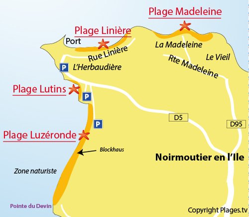 Map of Lutins Beach in Noirmoutier