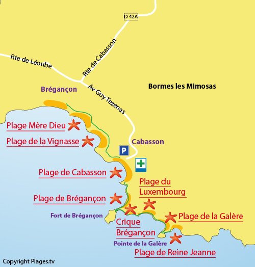 Carte de la plage du Luxembourg à Bormes les Mimosas