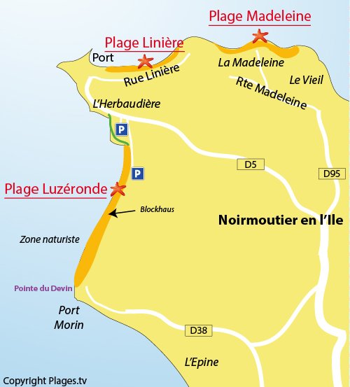 Carte de la plage de Luzéronde à Noirmoutier