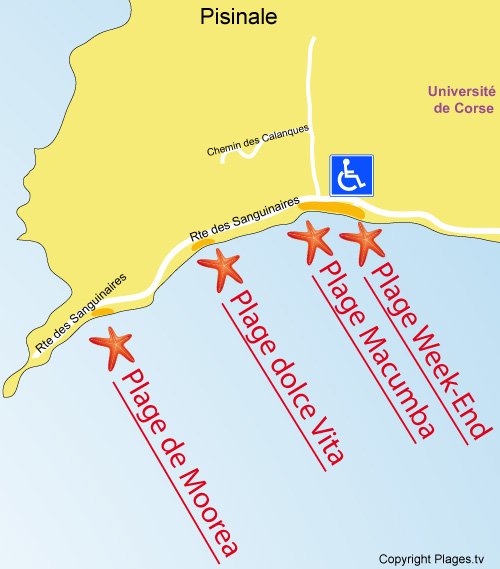 Map of Macumba - Vignola beach in Ajaccio