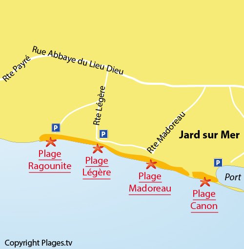 Carte de la plage de Madoreau à Jard sur Mer