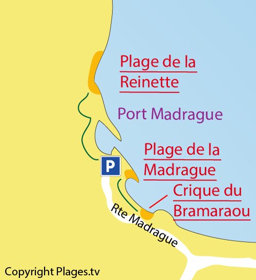 Plan de la plage de la Madrague à St Cyr sur Mer