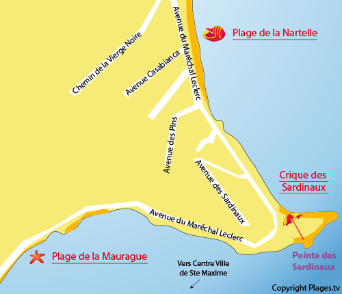 Karte des Strandes von La Madrague in Sainte Maxime