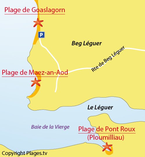 Map of Maez-an-Aod Beach - Beg-Leguer - Lannion