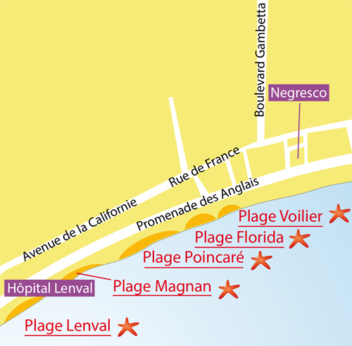 Carte de la plage de Magnan à Nice