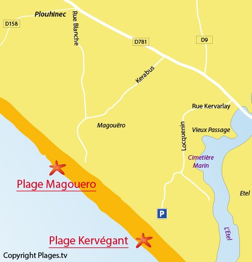 Carte de la plage de Magouero à Plouhinec