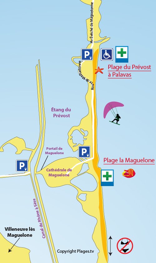 Carte de la plage de Maguelone dans l'Hérault