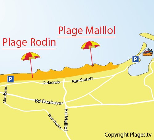 Map of Maillol Beach in Saint Cyprien