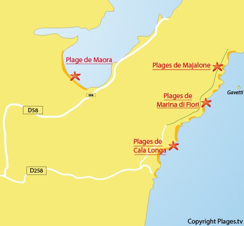 Plan de la plage de Majalone de Bonifacio