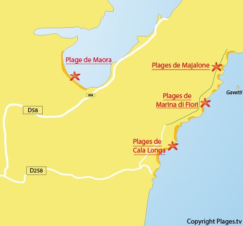 Map of Majalone Beach in Bonifacio