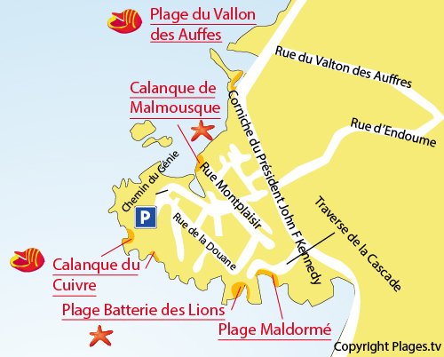 Map of Maldorme Beach in Marseille