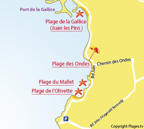 Plan de la plage du Mallet au Cap d'Antibes