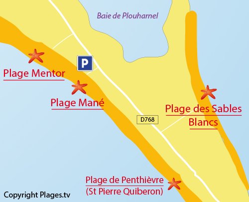 Map of Mane Guen Beach in Plouharnel