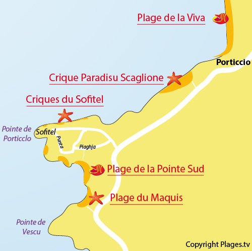 Carte de la plage du Maquis à Porticcio